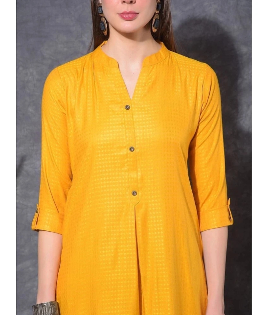 Mamoose Rayon Self Design Straight Womens Kurti - Yellow ( Pack of 1 ) - None