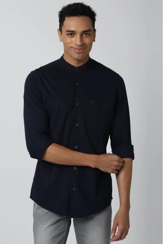 Men Navy Slim Fit Textured Full Sleeves Casual Shirt