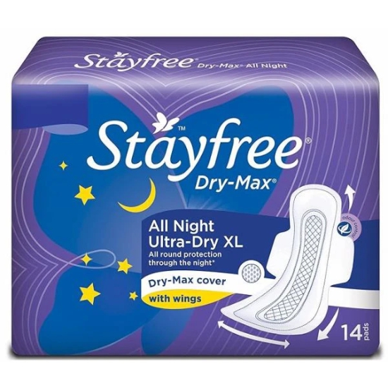 Stayfree Dry Max All Night Sanitary Pads XL 14 Pcs