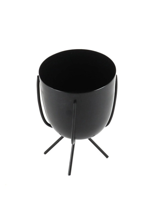 Black Metal Planter with Stand (Set of 2)-Black