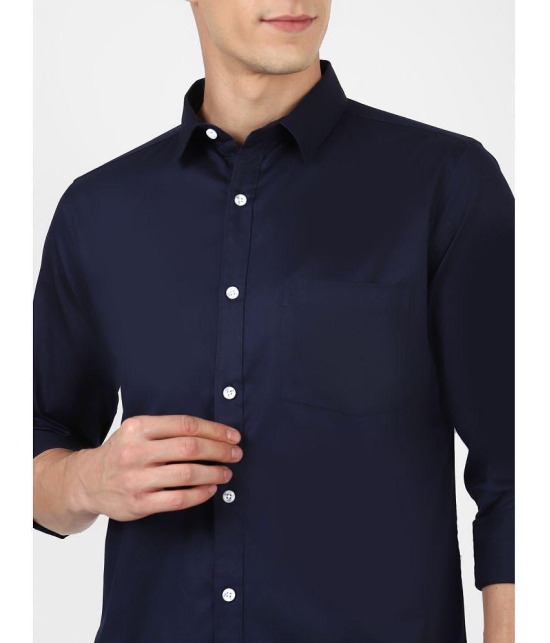 UrbanMark Mens 100% Cotton Full Sleeves Slim Fit All Over Solid Casual Shirt-Navy - None