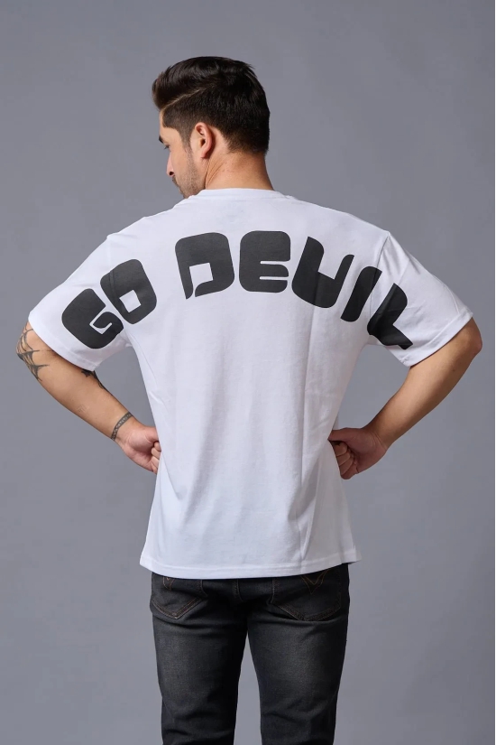 Go Devil (in Black) Printed White Oversized T-Shirt for Men M