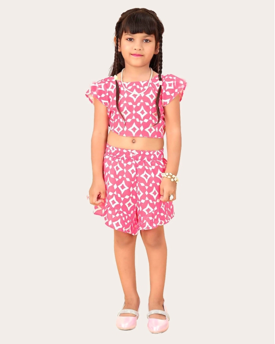 Girls Printed Stylish Flared Palazzo With Crop Top-Pink / 8 Years-9 Years