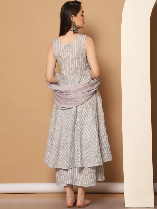 Women Grey Woven Design Flared Kurta with Palazzos & With Dupatta-XXL / Gray