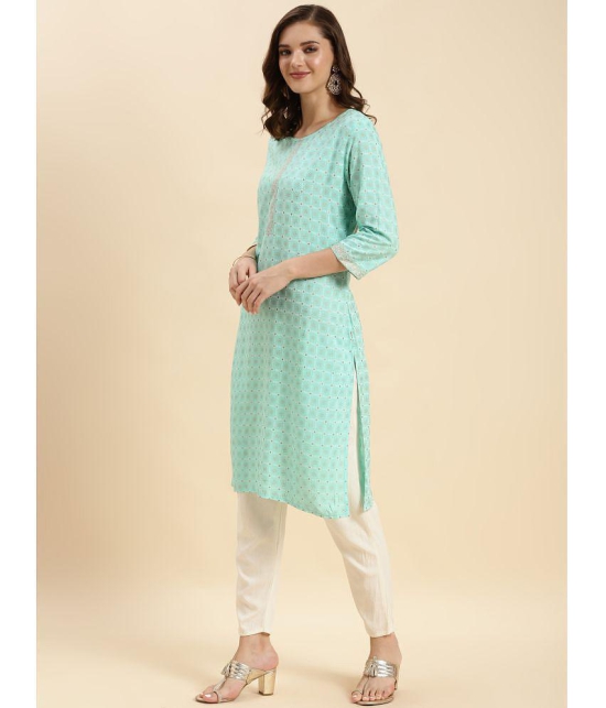 Rangita Women Sea Green Rayon Printed Knee Length Straight Kurti - None