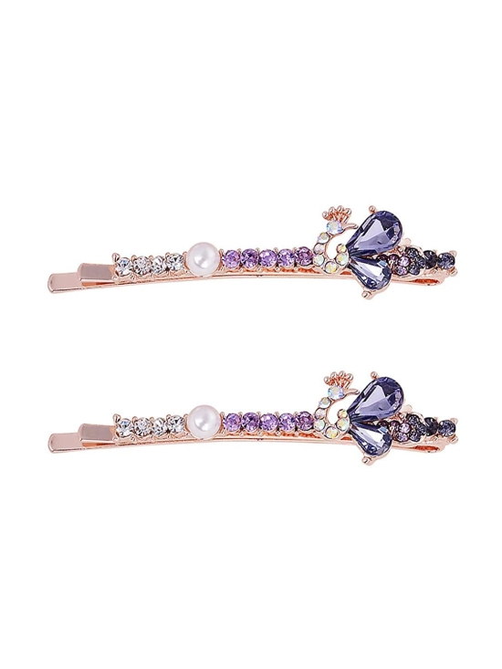 Yellow Chimes Hair Pins for Women Girls Hair Accessories for Women Hair Pin 2 Pcs Crystal Purple Peacock Shaped Cute Bobby Pins for Hair Pins for Girls Bobby Pins fro women Gift for Women and Gir