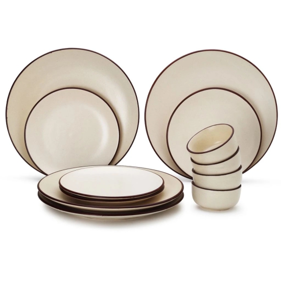 Handcrafted Stoneware Reactive Glaze Ceramic Dinner Set, 12 Pieces Serving for 4, Microwave and Dishwasher Safe, Bone-ash Free, Crockery Set for Dining and Gifting, Off White