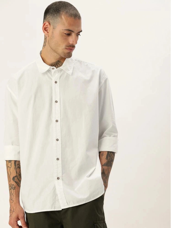 Bene Kleed 100% Cotton Oversized Fit Solids Full Sleeves Mens Casual Shirt - White ( Pack of 1 ) - None