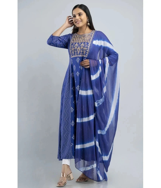 MAUKA - Blue Straight Rayon Womens Stitched Ethnic Gown ( Pack of 1 ) - None