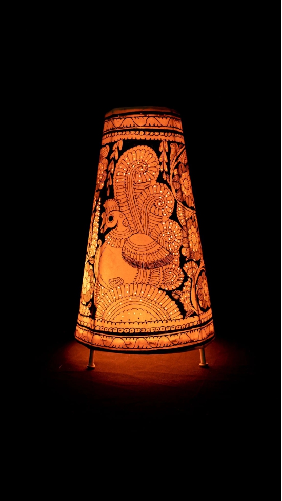 Exquisite Hand-Painted Paper Mache? Table Lamp with Traditional Indian Motif