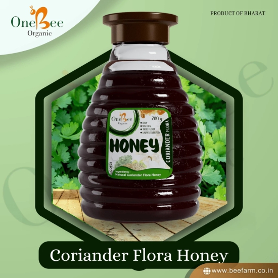 ONE BEE ORGANIC Honey | Coriander Honey/Kothmir Flora Honey | Natural Flora Honey - 280 GM.