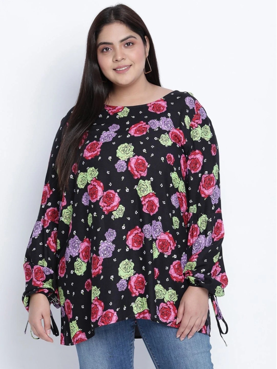 Oxolloxo Black & Pink Floral Crepe Regular Top