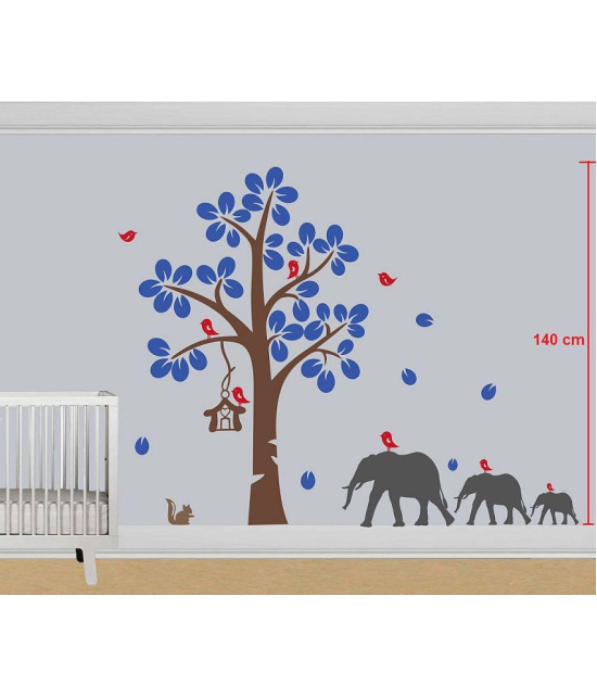 Asmi Collection Tree Elephant Birds Squirrel Wall Sticker ( 135 x 140 cms )