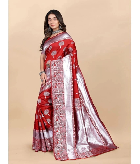 Gazal Fashions - Red Banarasi Silk Saree With Blouse Piece ( Pack of 1 ) - Red