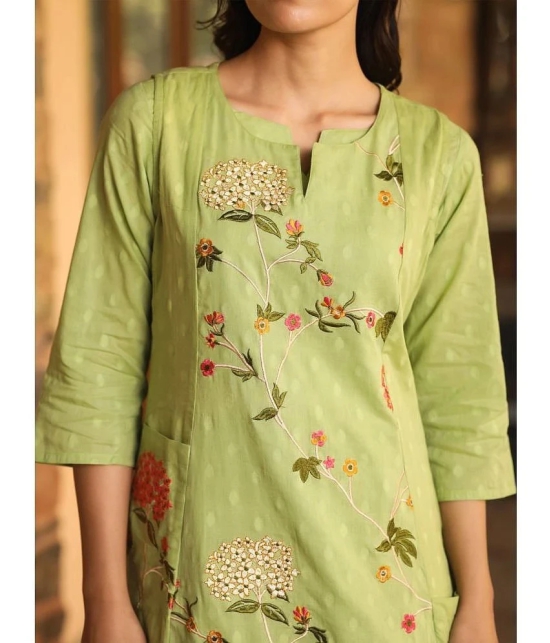 AMIRAS INDIAN ETHNICWEAR 100% Cotton Embroidered Asymmetrical Womens Kurti - Green ( Pack of 1 ) - None