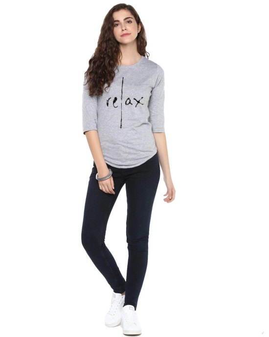 Womens 34U Relax Printed Grey Color Tshirts-Grey / X Large / 100% Bio Wash Cotton