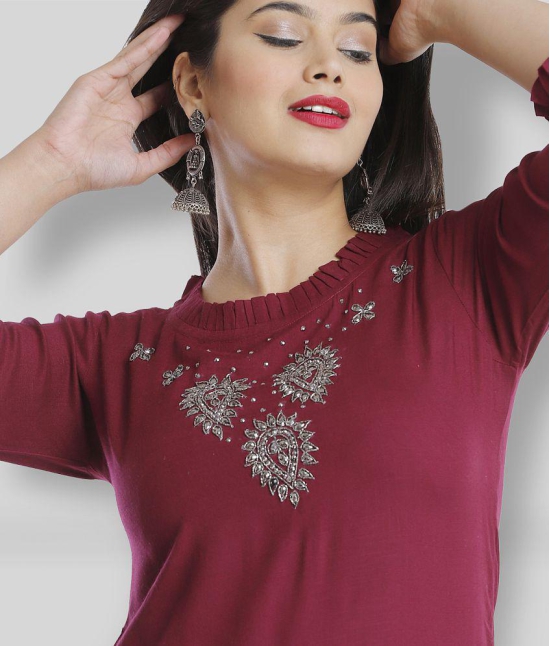 HIGHLIGHT FASHION EXPORT - Maroon Viscose Womens Straight Kurti ( Pack of 1 ) - XXL