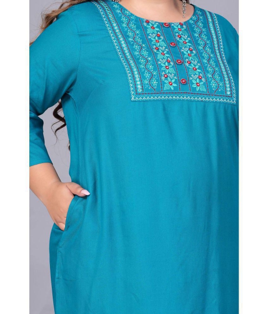 Preksha Rayon Embroidered Straight Women's Kurti - Turquoise ( Pack of 1 ) - None