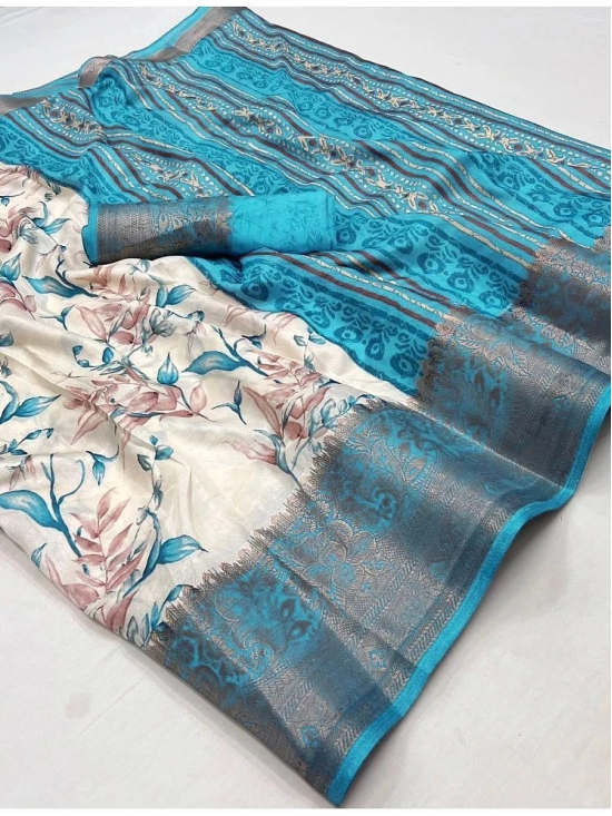 Bhuwal Fashion Art Silk Printed Saree With Blouse Piece - Turquoise ( Pack of 1 ) - Turquoise