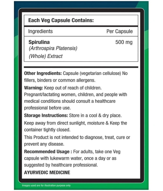 NourishVitals Spirulina Pure Herbs, 500 mg Spirulina Extract, Naturally Vitamins Rich, 60 Veg Capsules (Pack Of 3)