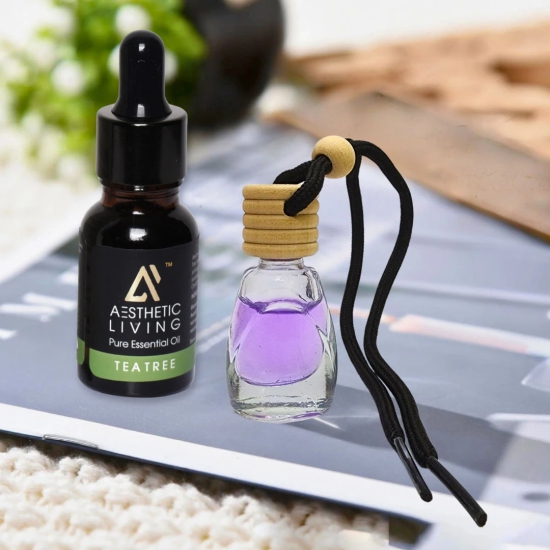 Aesthetic Living Car Aromatizer/ Diffuser Bottle with Essential Oil (Multi Shape Transparent Shape-10 ml+ Tea Tree Essential Oil, 15 ml)