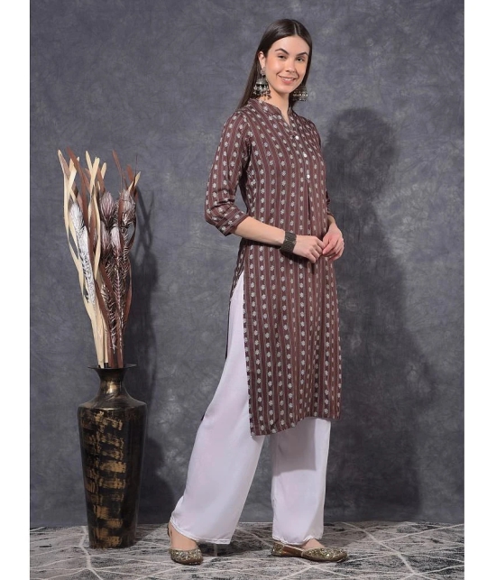 Mamoose Cotton Blend Self Design Straight Womens Kurti - Brown ( Pack of 1 ) - None