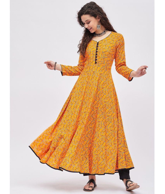 Tissu - Yellow Rayon Women''s Anarkali Kurti ( Pack of 1 ) - None