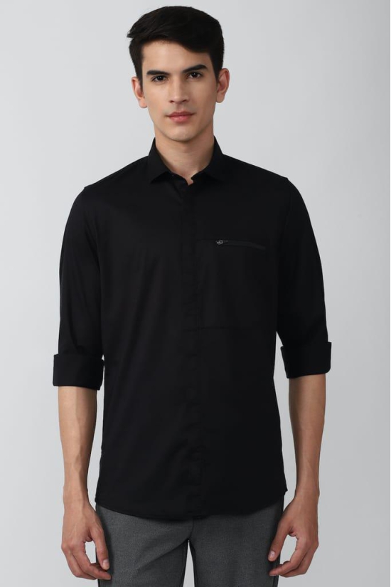 Men Black Slim Fit Solid Full Sleeves Casual Shirt