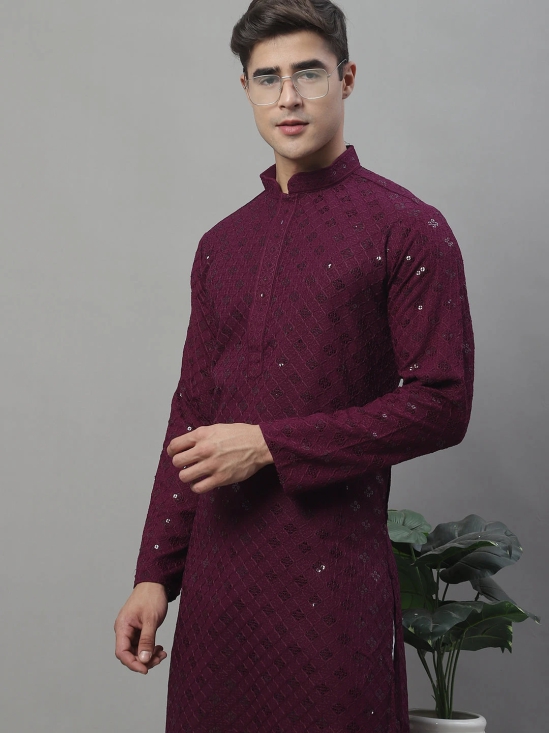 Mens Purple Chikankari Embroidered and Sequence Kurta with Pyjama.-S / Purple