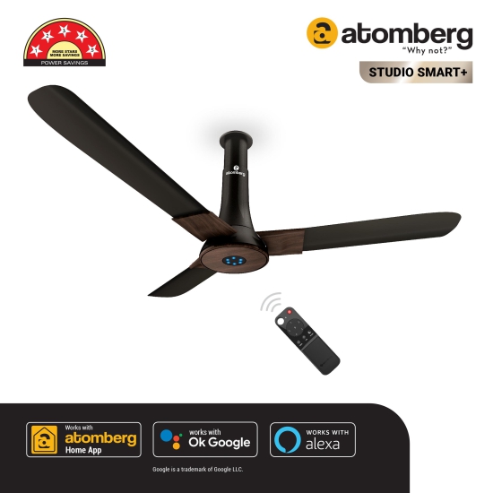 Atomberg Studio Smart+ IOT Enabled 1200 mm BLDC Motor with Remote 3 Blade Ceiling Fan(Earth Brown)