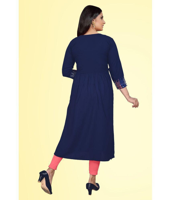 haya fashion - Navy Rayon Women's Straight Kurti ( Pack of 1 ) - None