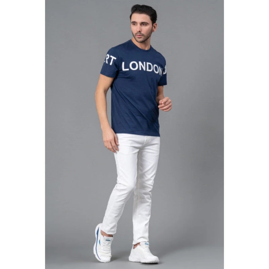 RedTape Mens Casual Round Neck Blue T-Shirt | Comfortable Half Sleeve T-Shirt | Printed Cotton T-Shirt