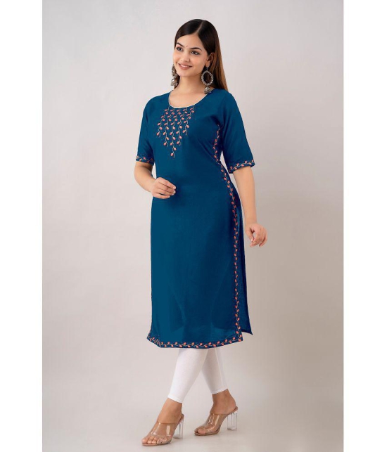 Kapadia - Teal Rayon Womens Straight Kurti ( Pack of 1 ) - None