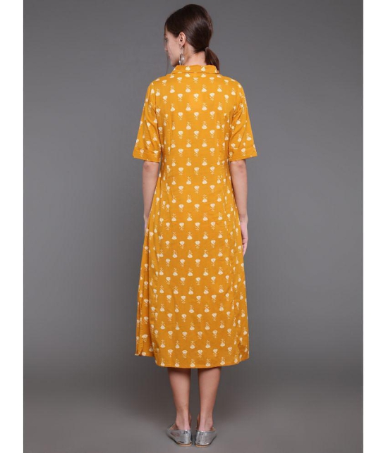 Antaran Cotton Printed Midi Women''s Shirt Dress - Yellow ( Pack of 1 ) - None