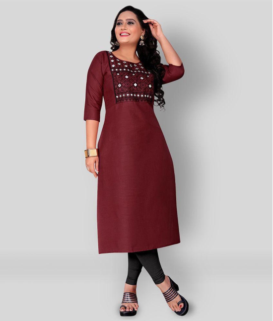 Rangrasiya - Maroon Cotton Blend Women's Straight Kurti ( Pack of 1 ) - L