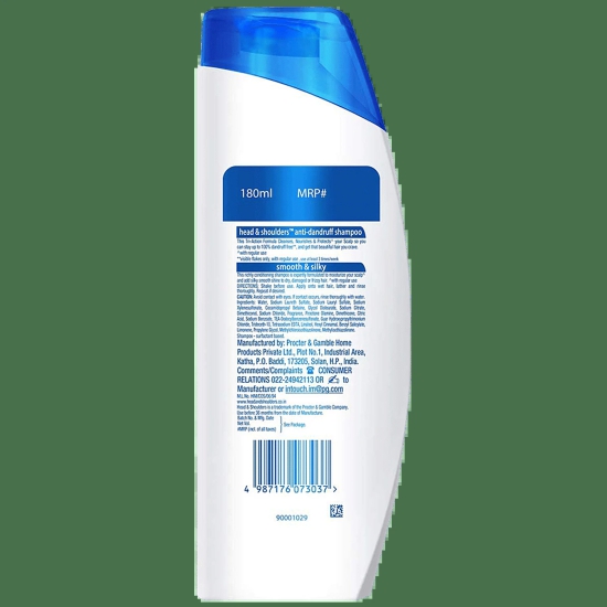 Head & Shoulders Smooth & Silky Anti-Dandruff Shampoo - Smooth Hair From Root To Tip, Upto 100% Dandruff Free, 180 Ml