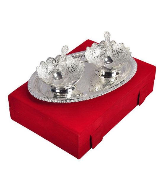 Being Nawab Handcrafted Lotus Shaped Bowls With Engraved Oval Tray - Set of 5 pieces