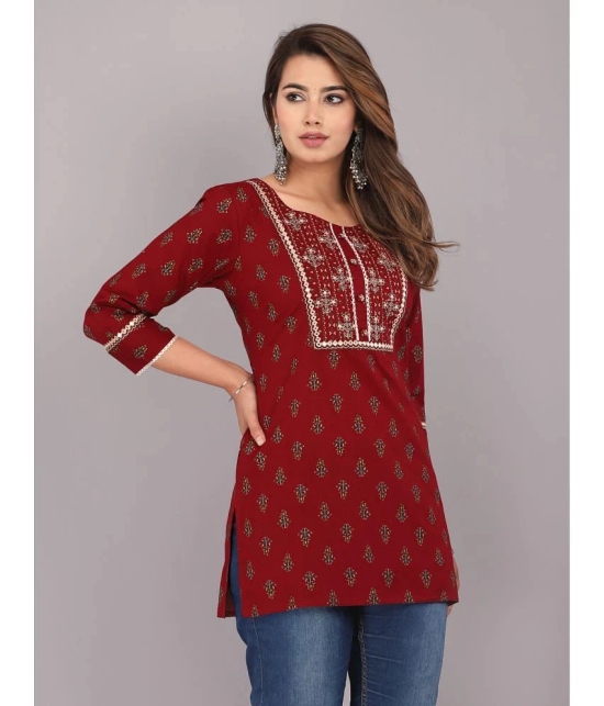 JC4U Rayon Printed Straight Womens Kurti - Maroon ( Pack of 1 ) - None