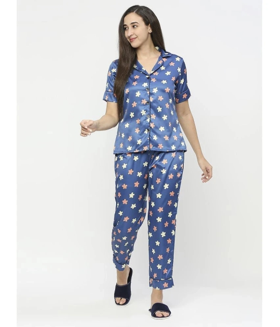 Smarty Pants - Teal Satin Womens Nightwear Nightsuit Sets ( Pack of 1 ) - None