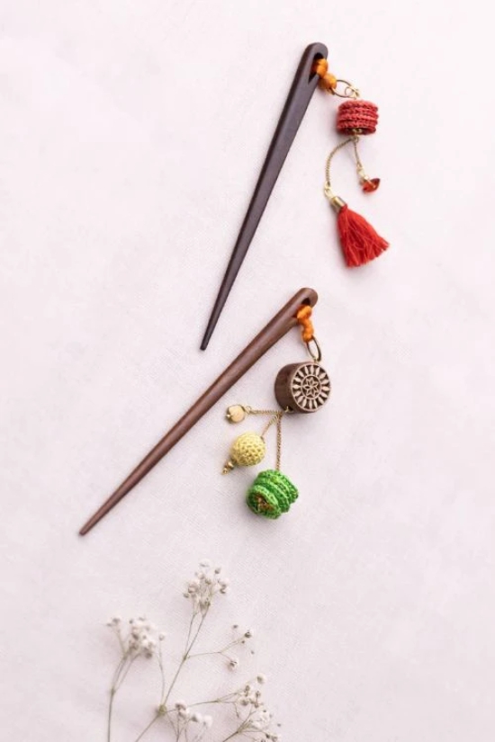 Multicoloured Crochet & Block Hair Sticks (Pair)