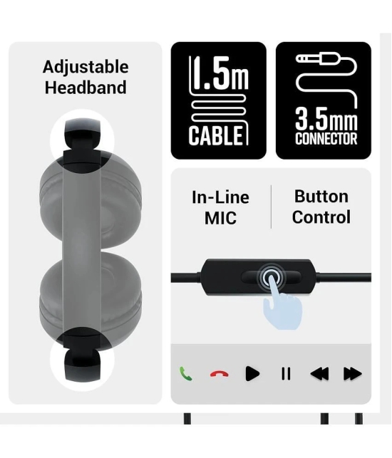 Zebronics Zeb-Boom (Wired) 3.5 mm Wired Headphone Over Ear 0 Hours Playback Powerfull bass IPX4(Splash & Sweat Proof) Black