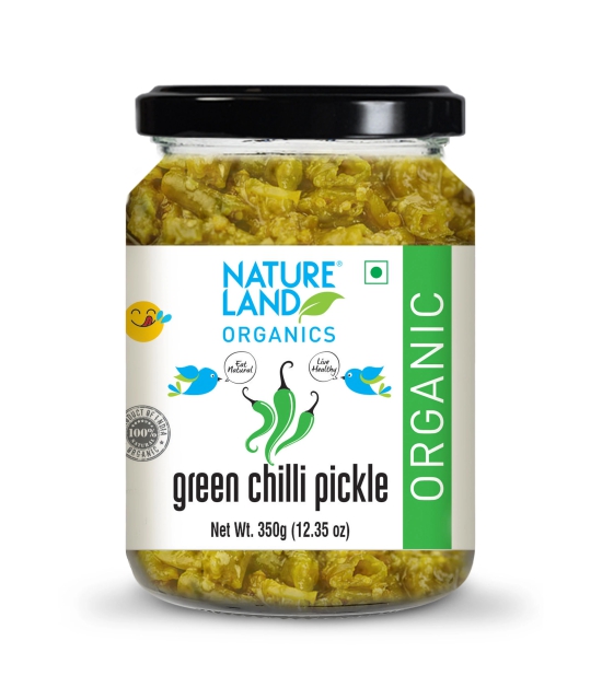 Natureland Organics Green Chilli And Garlic Pickle, 350 gm Each - Pack of 2