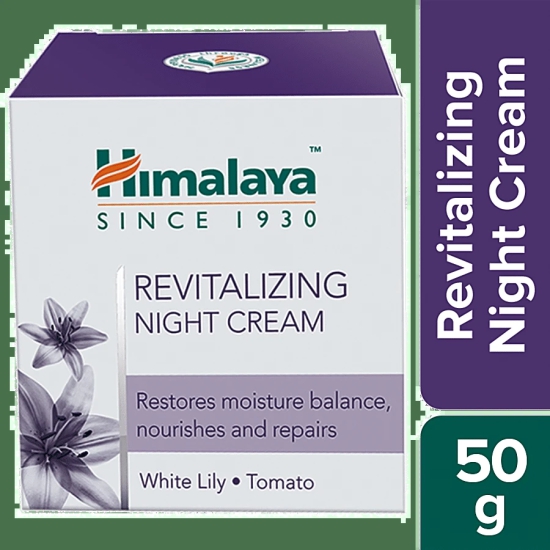 Himalaya Revitalizing Night Cream - White Lily & Tomato, For Dry To Combination Skin, Free From Alcohol & Parabens, 50 G