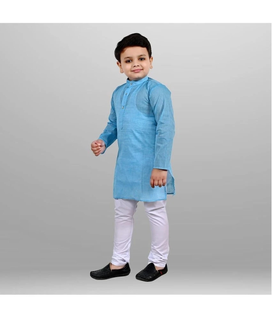 J D Creation - Turquoise Cotton Boys Kurta With Pyjama ( Pack of 1 ) - None