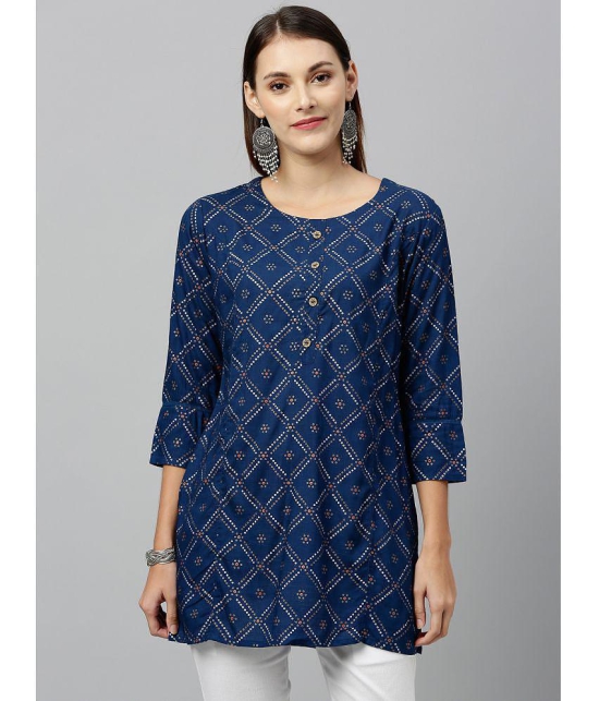 KIPEK - Navy Rayon Women's Straight Kurti ( Pack of 1 ) - None