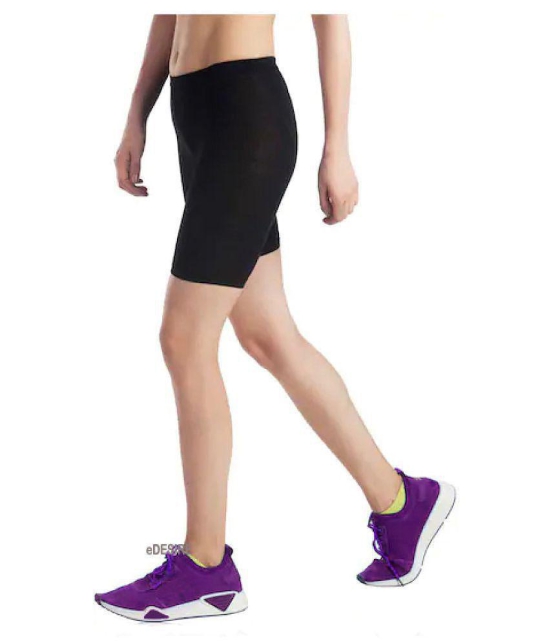 eDESIRE Stretchable Cotton Lycra Cycling Yoga Workout Shorts for Women & Girls - Black - M