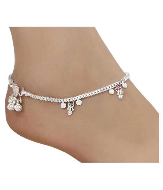 AanyaCentric White Metal Premium Alloy Artificial Payals Antique Stylish Latest Design Traditional Anklets in Silver Plating for Woman and Girl (Set of 4 Pairs) - Silver