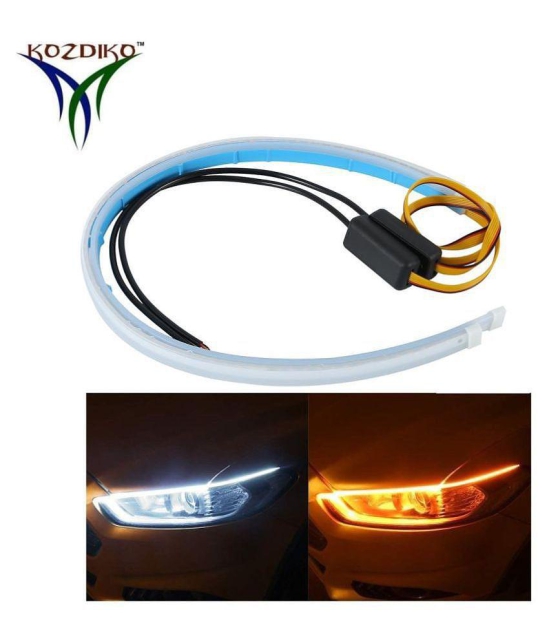 Kozdiko 60 CM Flexible White Daytime Running Light For Cars with Matrix Yellow Indicator with Turn Sequential Flow (60 cm, Set of 2 Pieces) ForMahindra Bolero XL