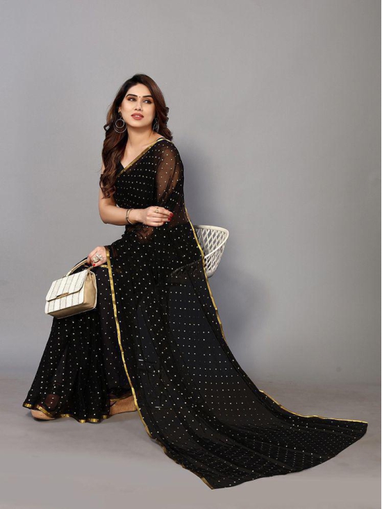 Rangita Women Embossed Printed Chiffon Saree With Blouse Piece - Black - Black