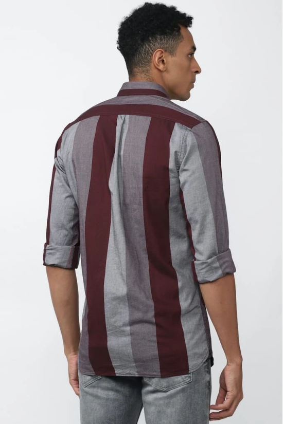 Men Grey Slim Fit Stripe Full Sleeves Casual Shirt